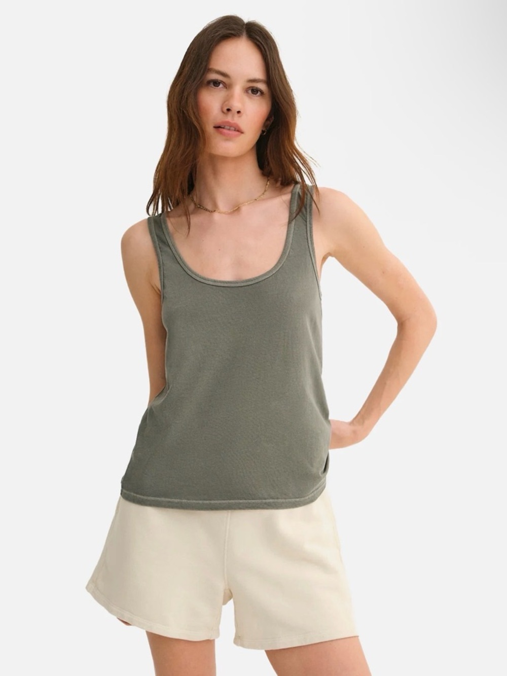 Scoop Neck Olive Women’s Tank Top-Organic Cotton Layering Tank- color Sag green - Picture 4 of 7